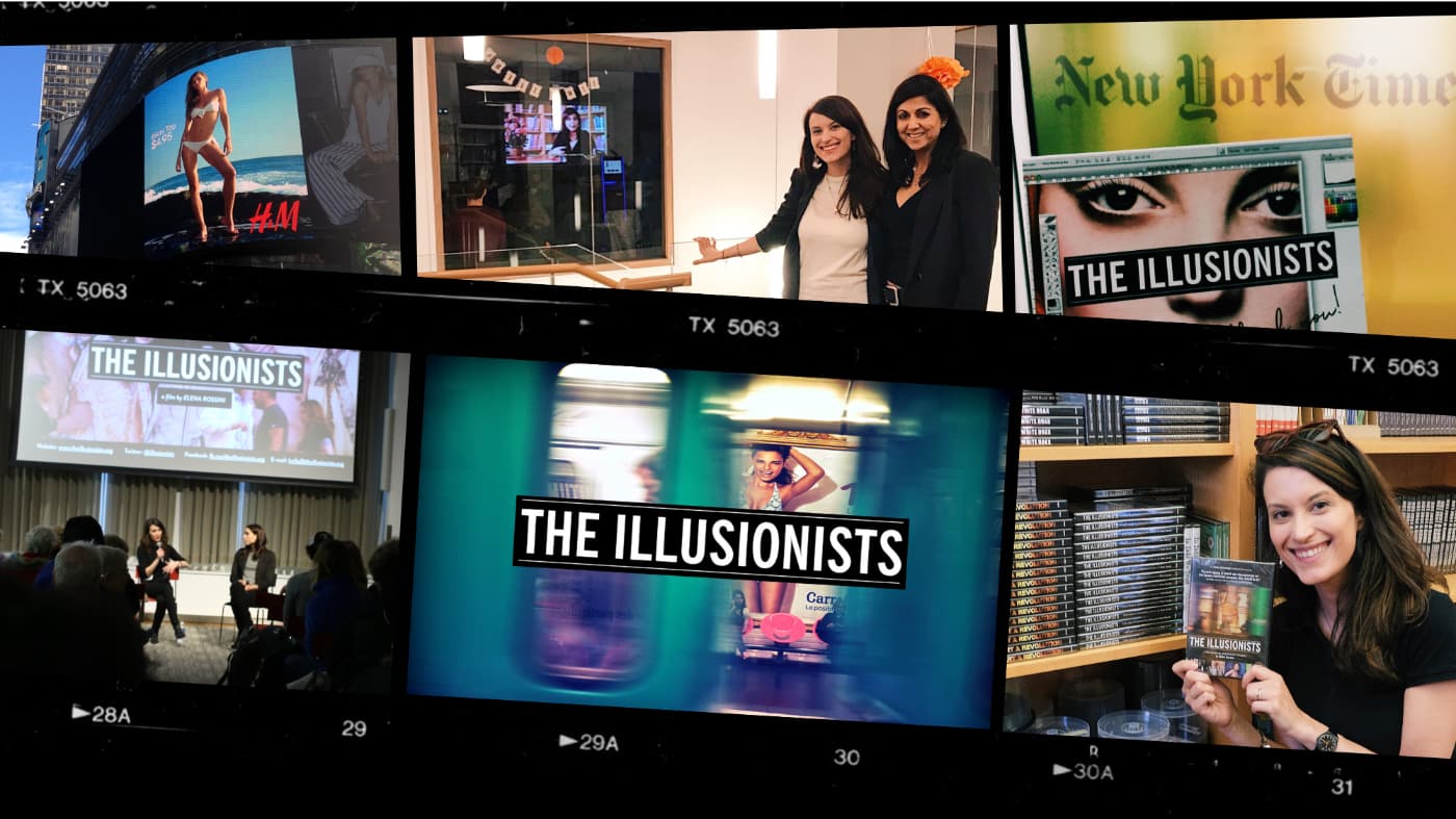a collage of photos from The Illusionists screenings and events, inside vintage photo frames